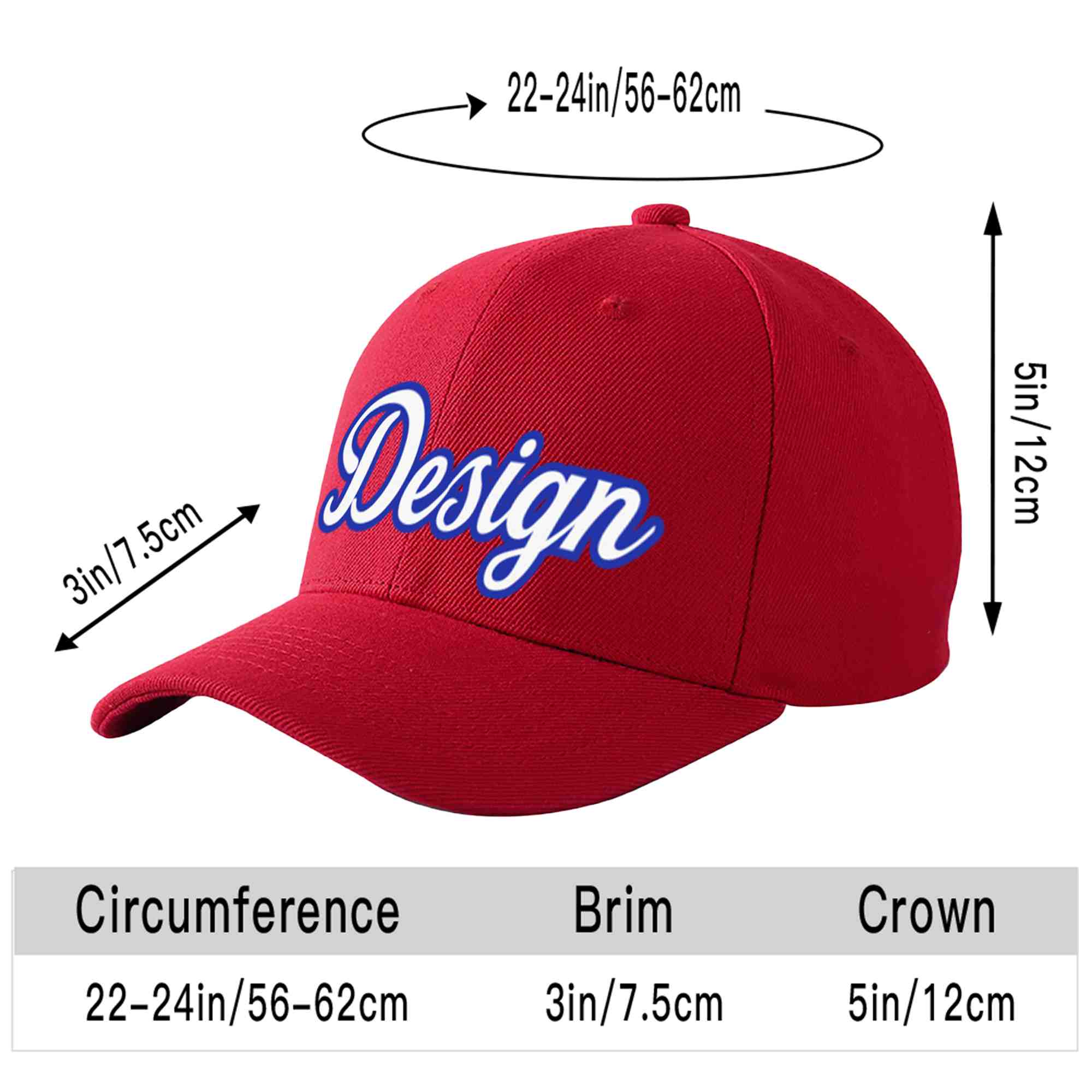 Casquette de baseball personnalisée rouge blanc-royal incurvée Eaves Sport Design