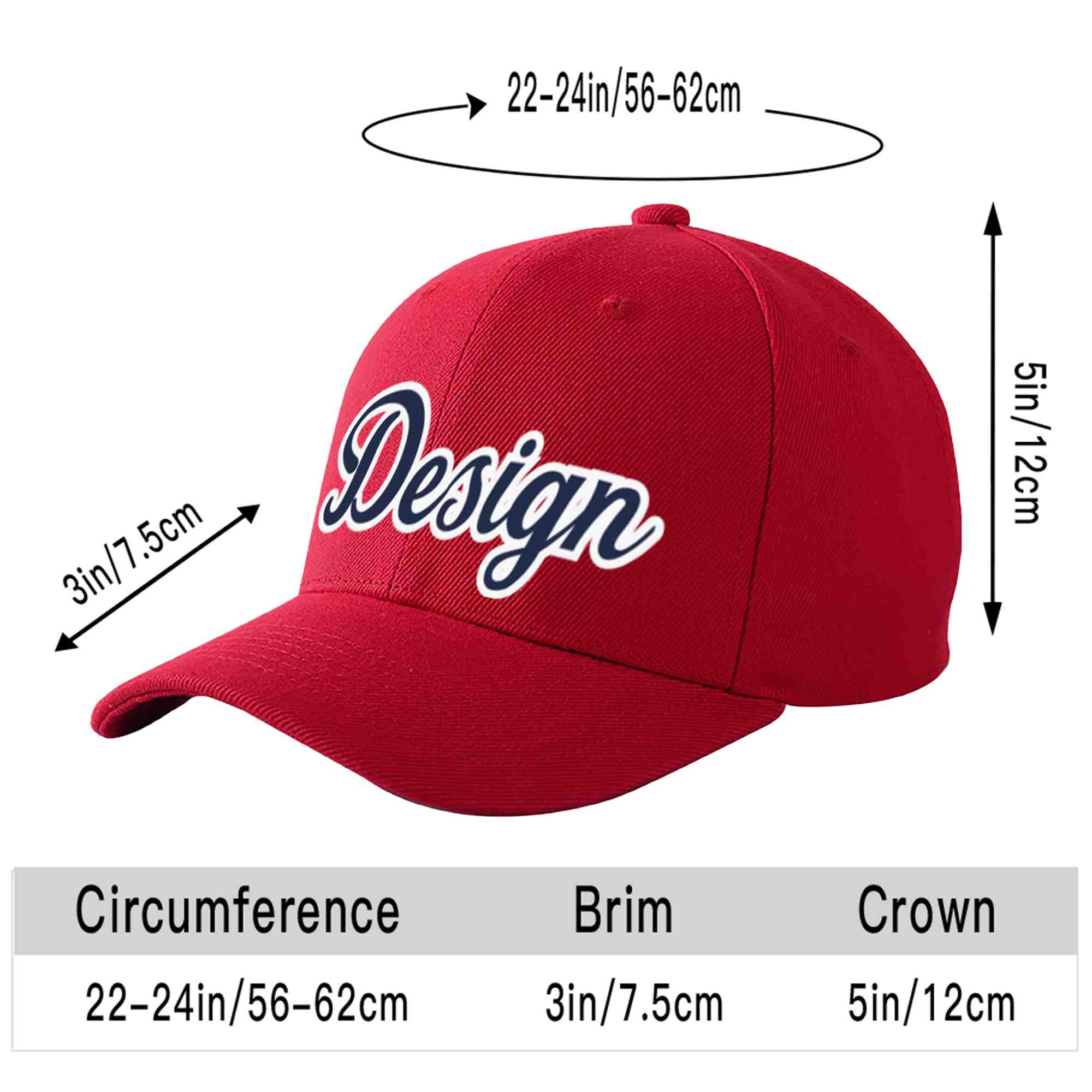 Custom Red Navy-White Curved Eaves Sport Design Baseball Cap