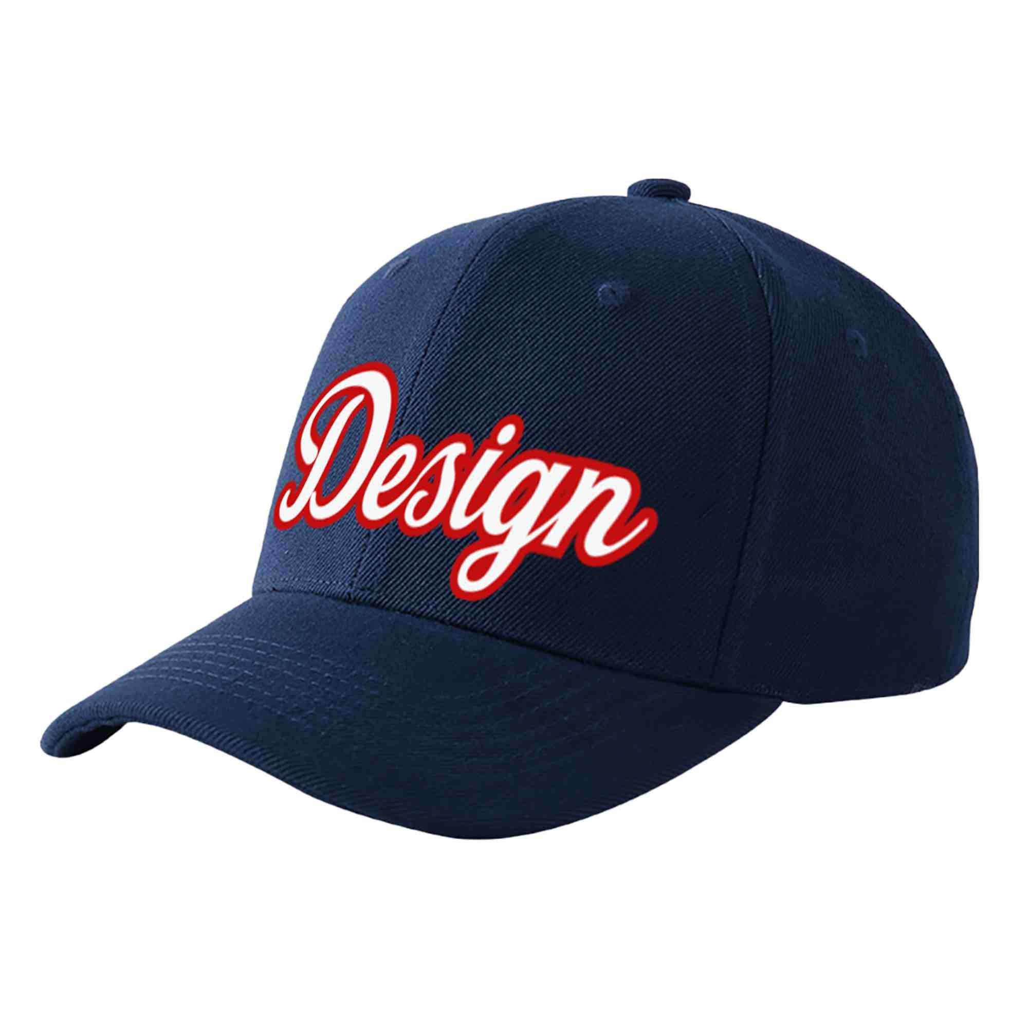 Custom Navy White-Red Curved Eaves Sport Design Baseball Cap