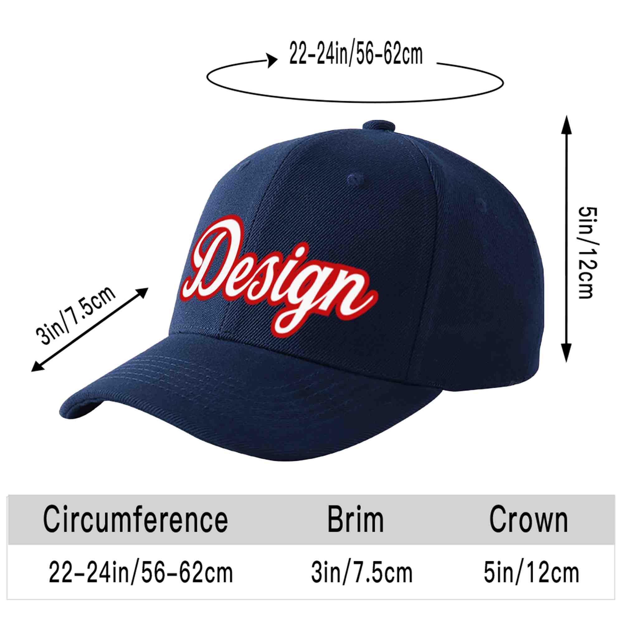 Custom Navy White-Red Curved Eaves Sport Design Baseball Cap