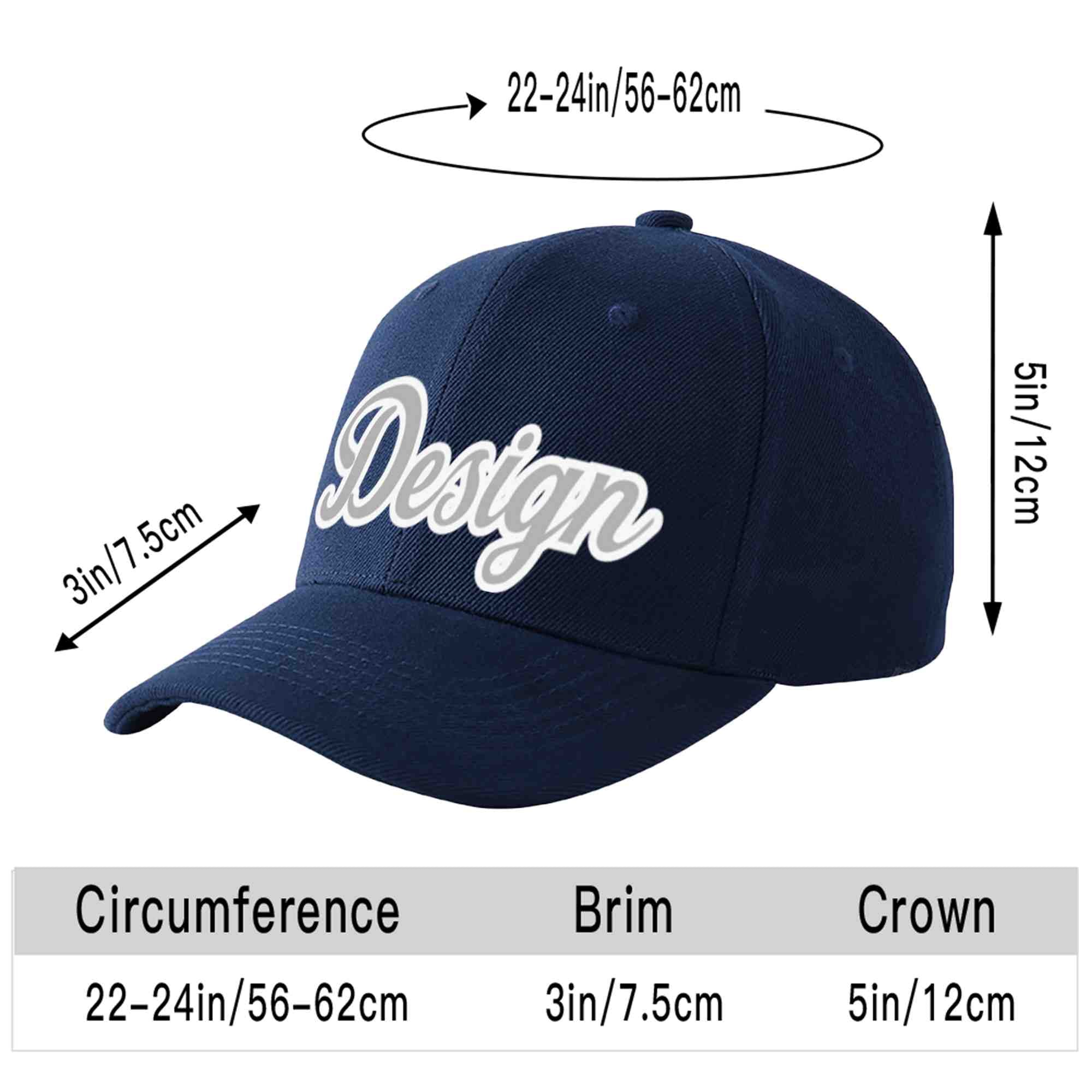 Custom Navy Gray-White Curved Eaves Sport Design Baseball Cap