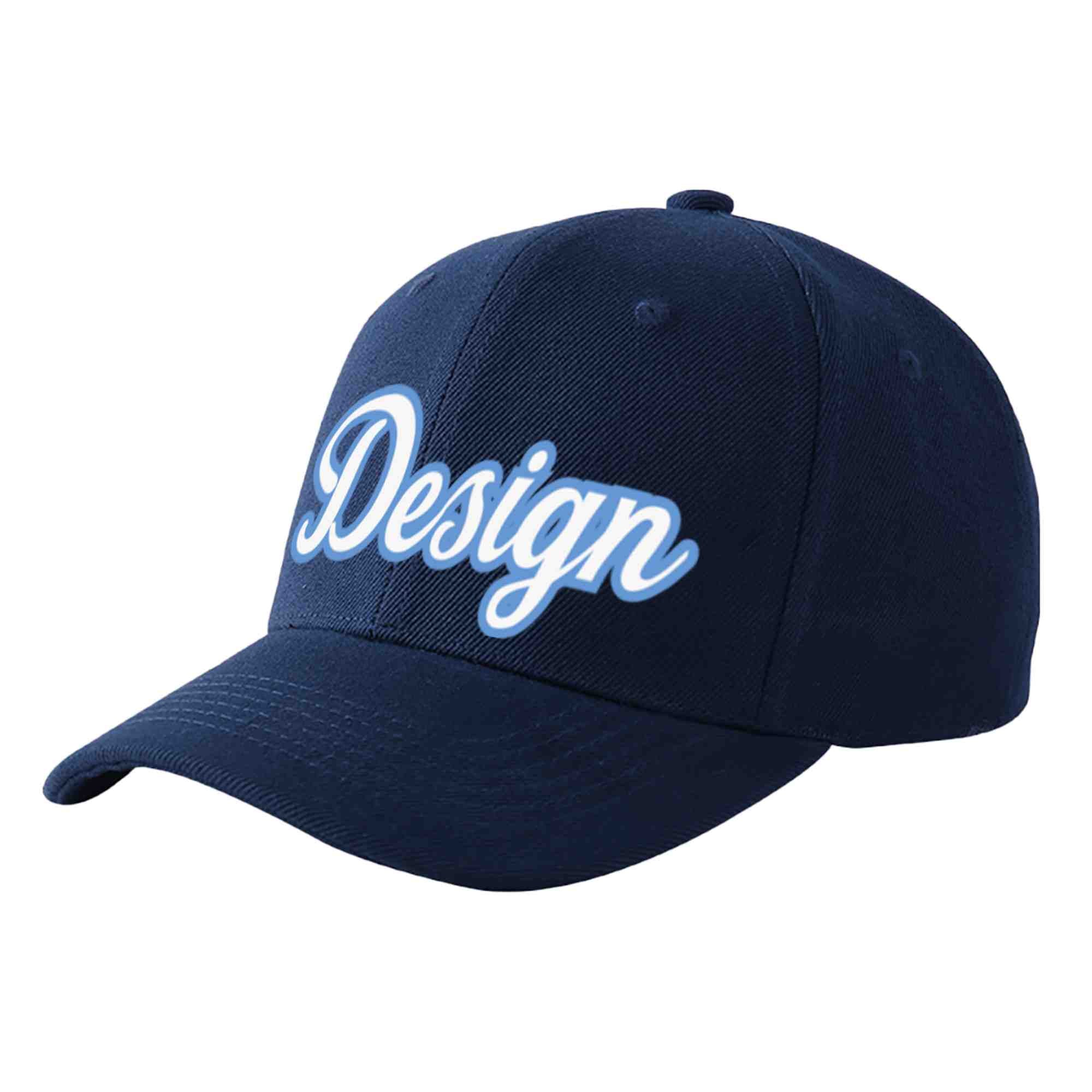 Custom Navy White-Light Blue Curved Eaves Sport Design Baseball Cap