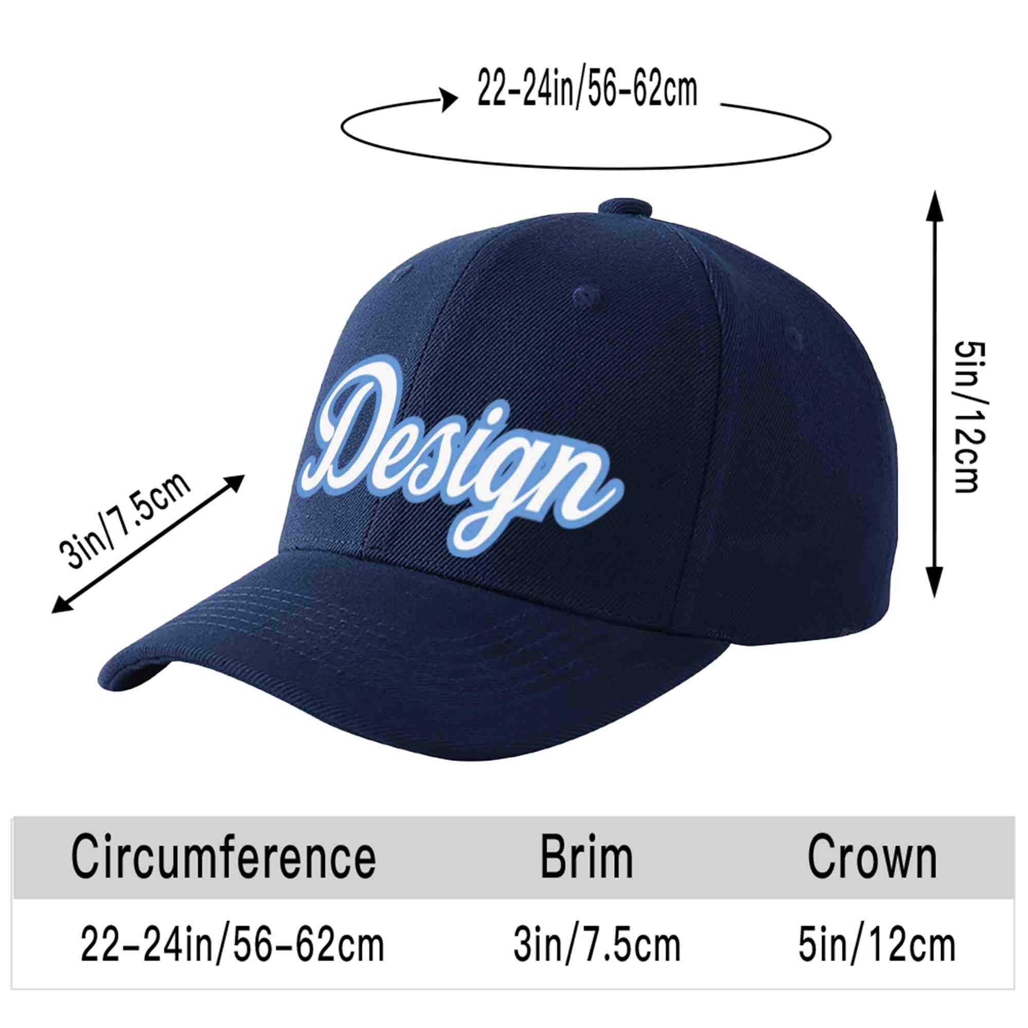 Custom Navy White-Light Blue Curved Eaves Sport Design Baseball Cap