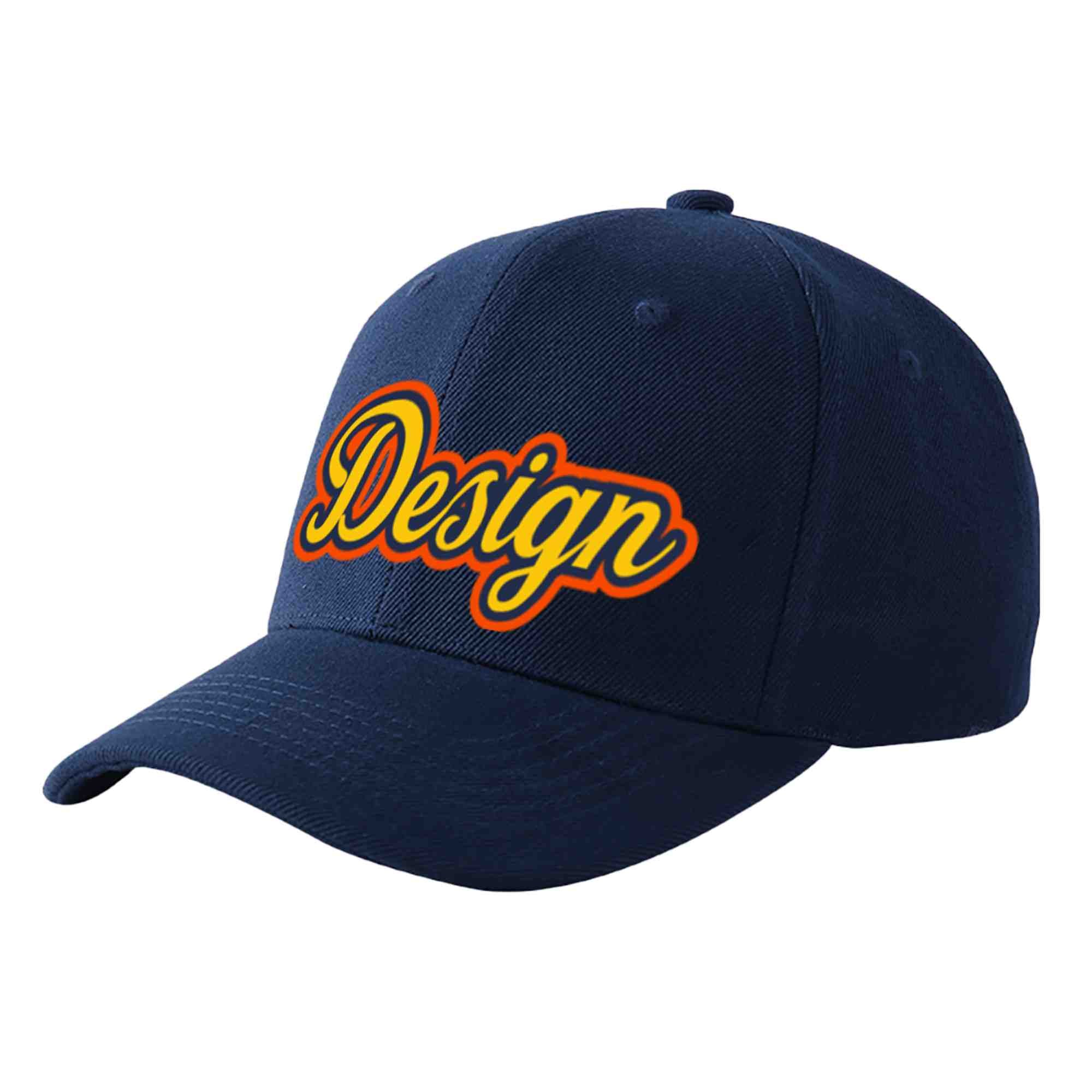 Custom Navy Gold-Navy Curved Eaves Sport Design Baseball Cap