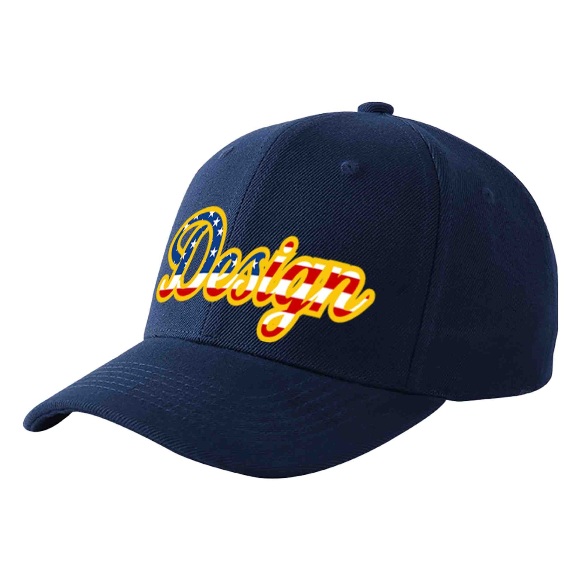 Casquette de baseball personnalisée avec drapeau américain vintage, design sportif, avec avant-toit incurvé doré