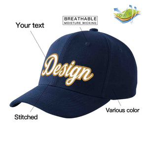 Custom Navy White-Old Gold Curved Eaves Sport Design Baseball Cap