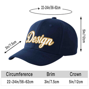 Custom Navy White-Old Gold Curved Eaves Sport Design Baseball Cap