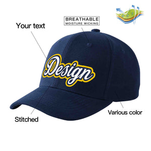 Custom Navy White-Navy Curved Eaves Sport Design Baseball Cap