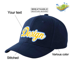 Custom Navy Gold-White Curved Eaves Sport Design Baseball Cap