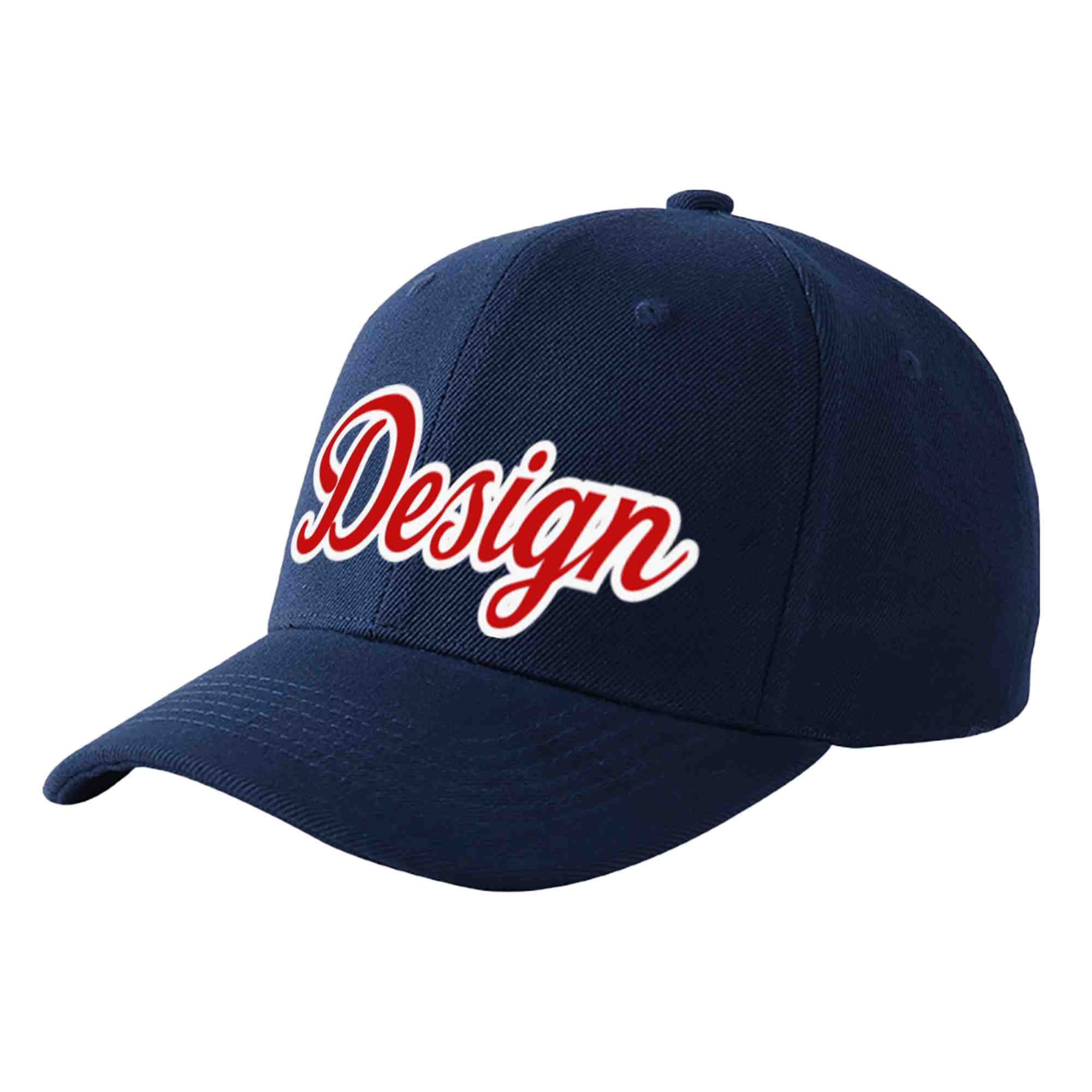 Custom Navy Red-White Curved Eaves Sport Design Baseball Cap