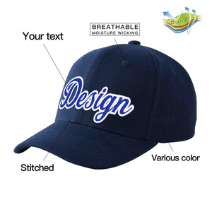 Casquette de baseball personnalisée bleu marine Royal-White Curved Eaves Sport Design