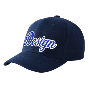 Casquette de baseball personnalisée bleu marine Royal-White Curved Eaves Sport Design