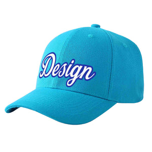 Custom Aqua White-Royal Curved Eaves Sport Design Baseball Cap