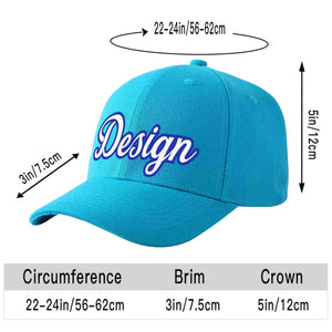 Custom Aqua White-Royal Curved Eaves Sport Design Baseball Cap