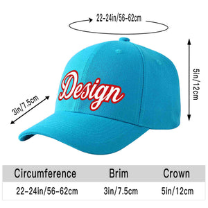 Custom Aqua White-Red Curved Eaves Sport Design Baseball Cap