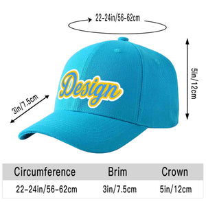 Custom Aqua Powder Blue-Gold Curved Eaves Sport Design Baseball Cap