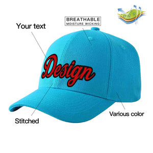 Custom Aqua Red-Black Curved Eaves Sport Design Baseball Cap