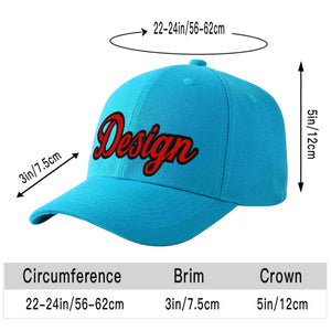 Custom Aqua Red-Black Curved Eaves Sport Design Baseball Cap