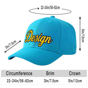 Custom Aqua Gold-Navy Curved Eaves Sport Design Baseball Cap