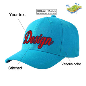 Custom Aqua Red-Navy Curved Eaves Sport Design Baseball Cap