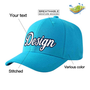 Custom Aqua White-Navy Curved Eaves Sport Design Baseball Cap