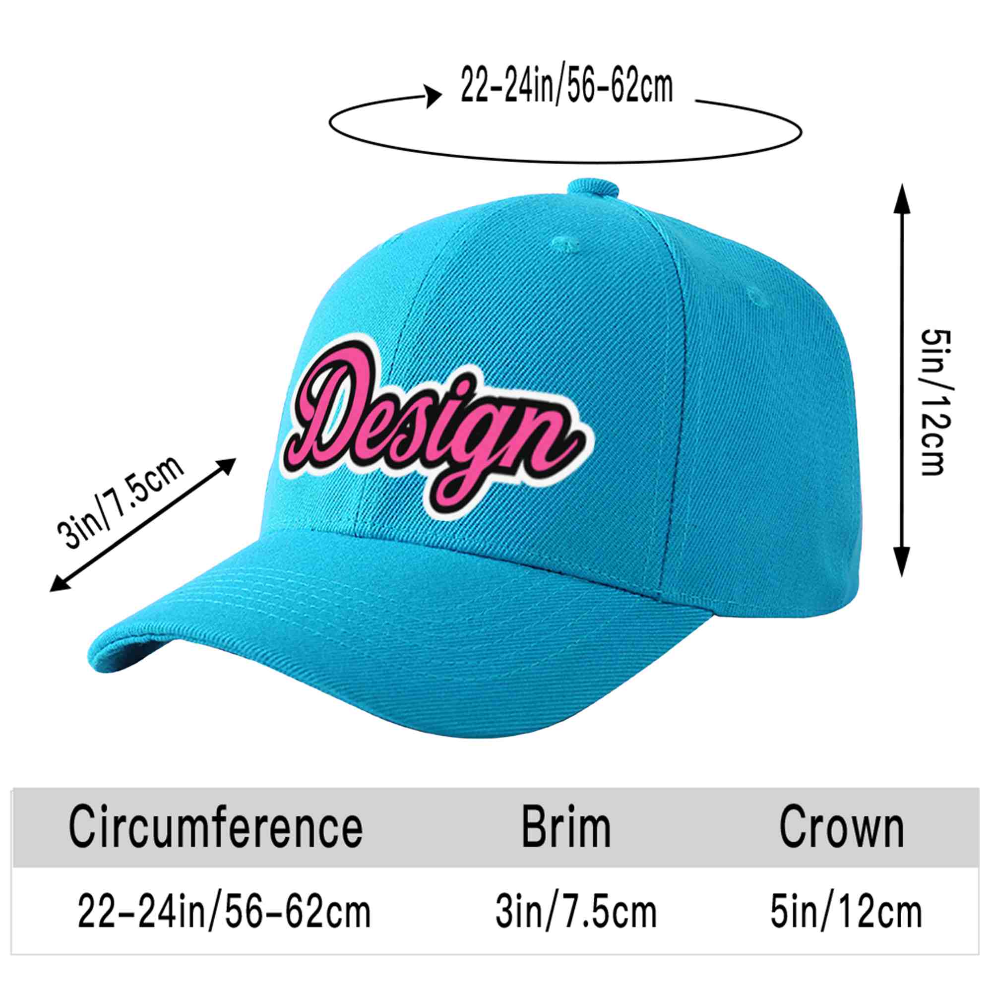 Custom Aqua Pink-Black Curved Eaves Sport Design Baseball Cap