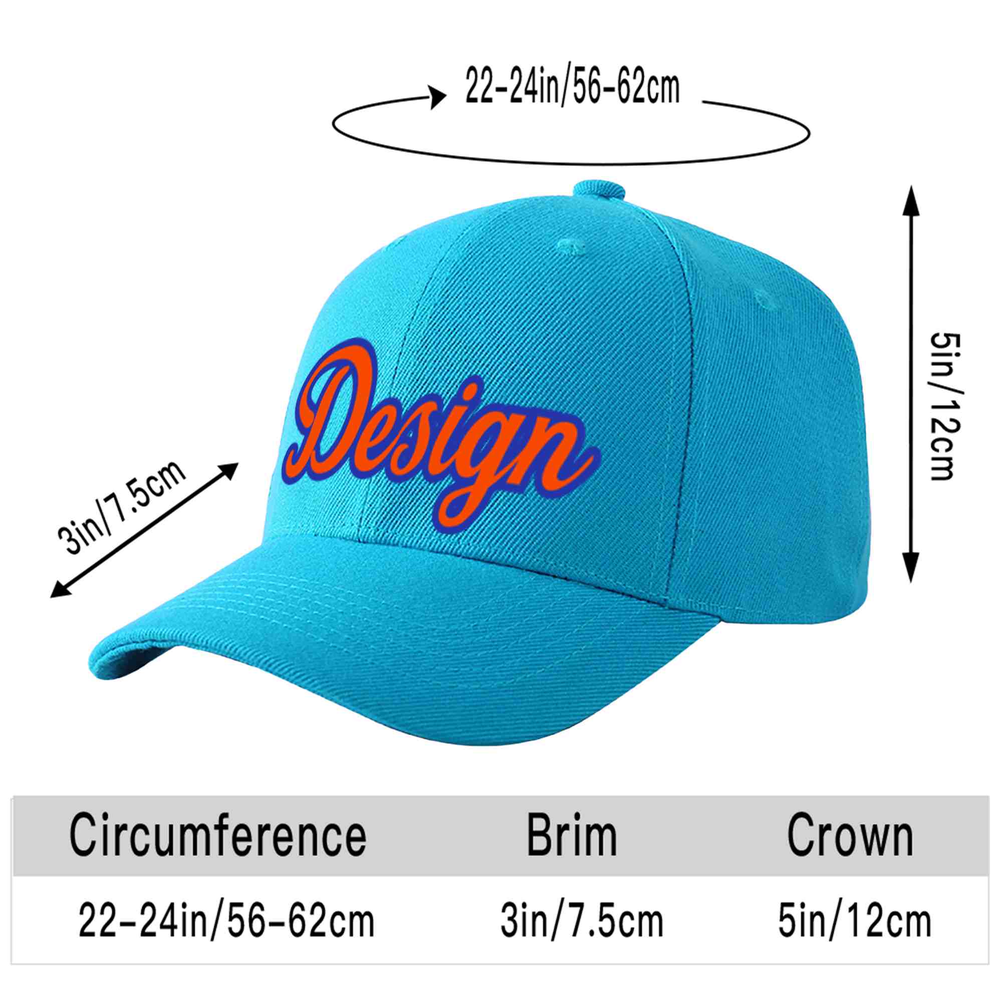 Casquette de baseball personnalisée Aqua Orange-Royal Curved Eaves Sport Design