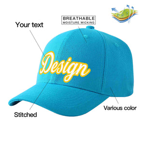 Casquette de baseball personnalisée Aqua White-Gold Curved Eaves Sport Design