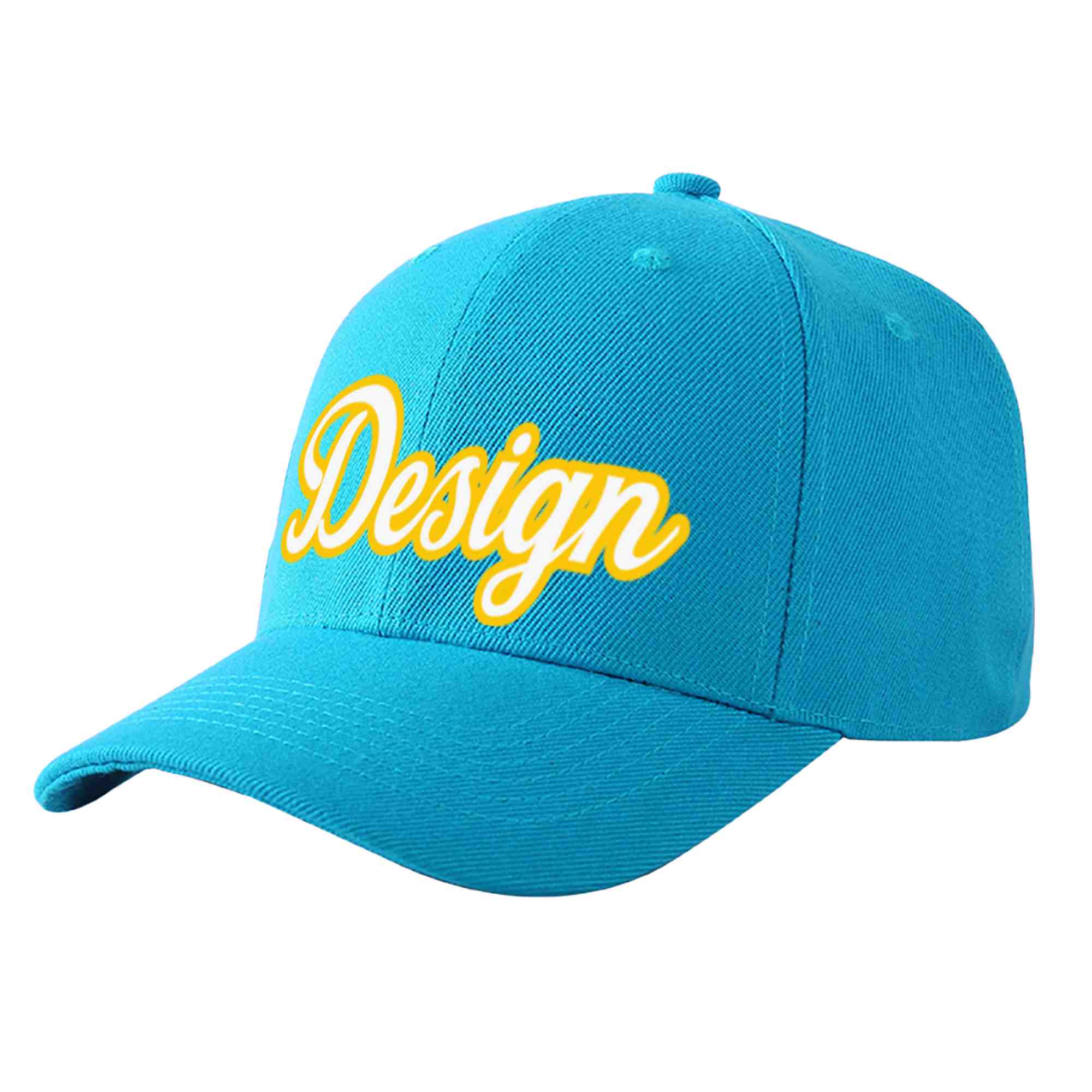 Casquette de baseball personnalisée Aqua White-Gold Curved Eaves Sport Design