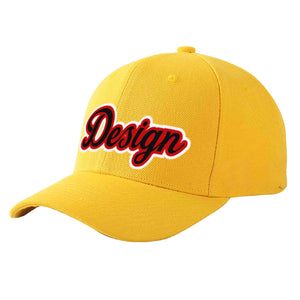 Custom Gold Black-Red Curved Eaves Sport Design Baseball Cap