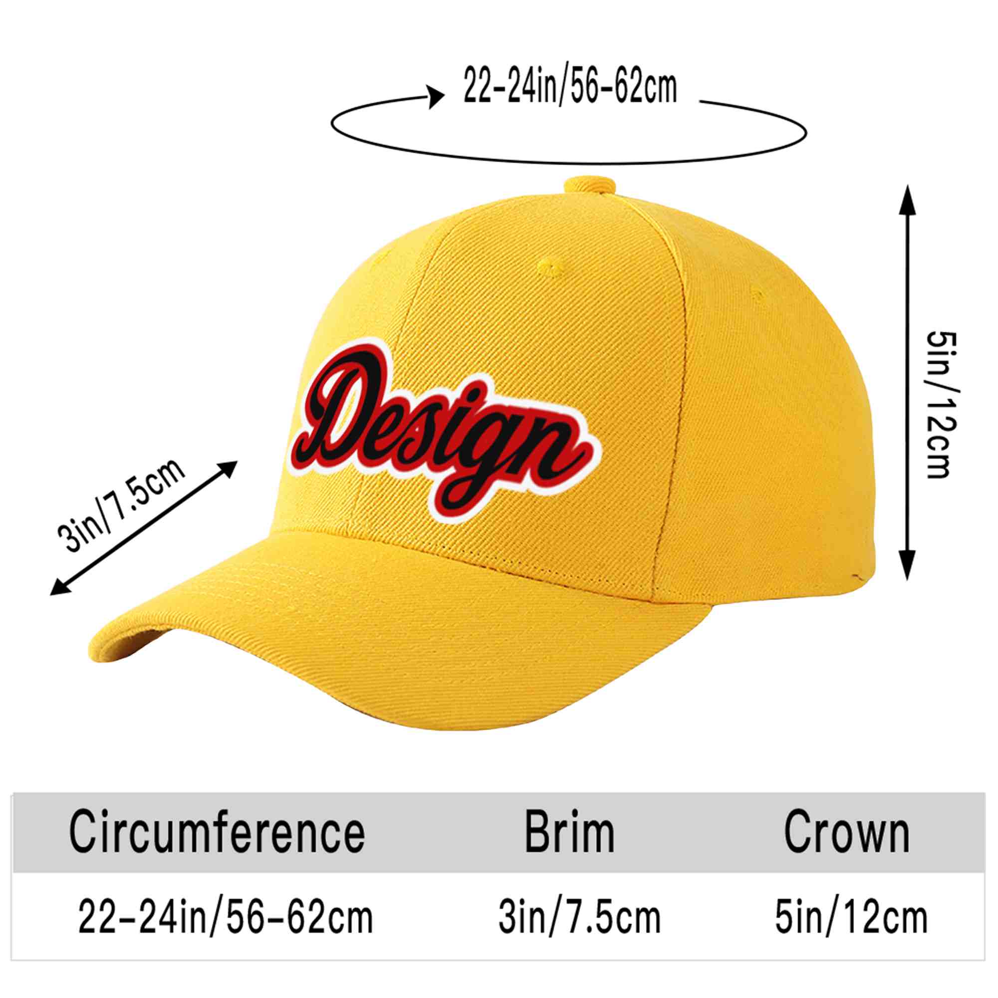 Custom Gold Black-Red Curved Eaves Sport Design Baseball Cap