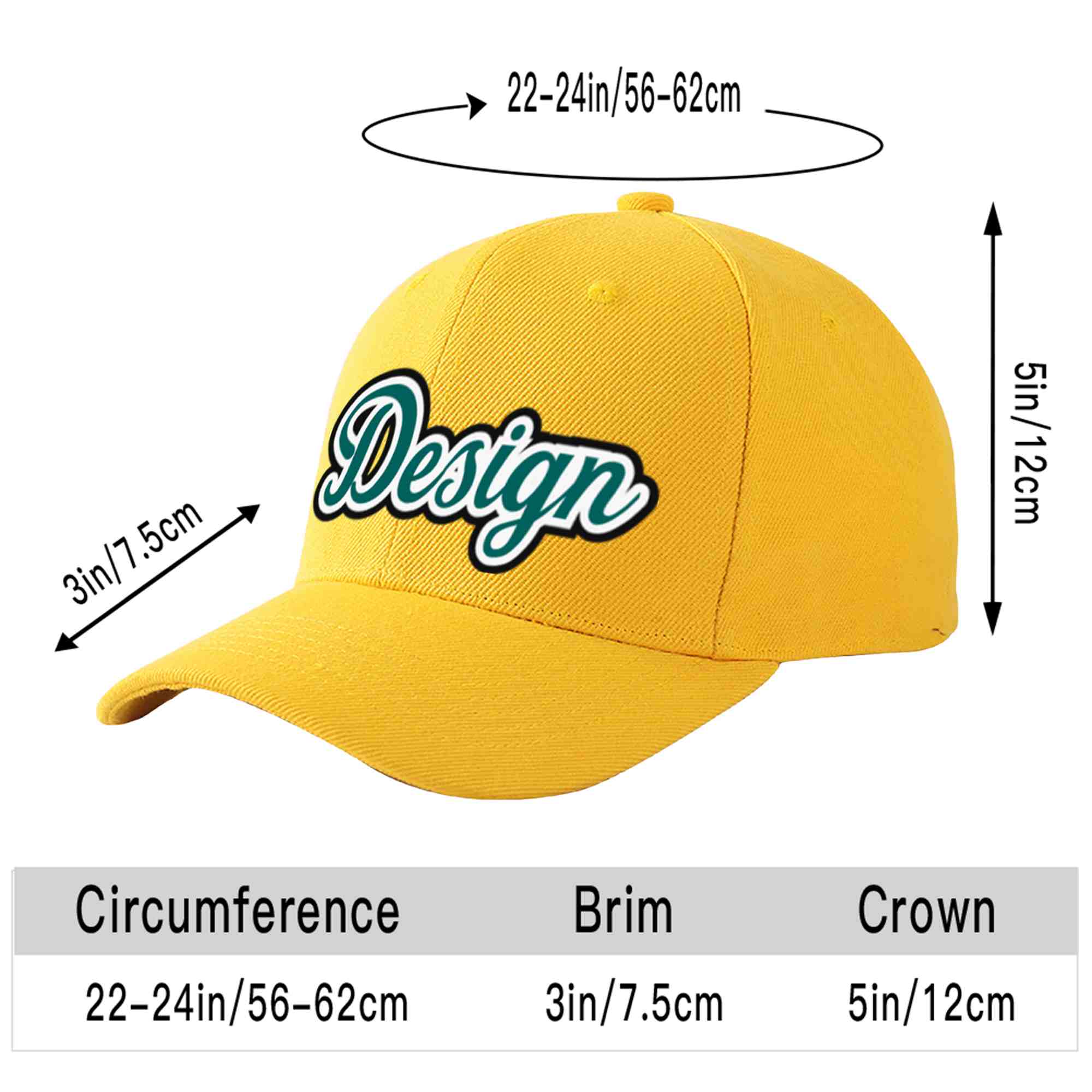 Custom Gold Aqua-White Curved Eaves Sport Design Baseball Cap