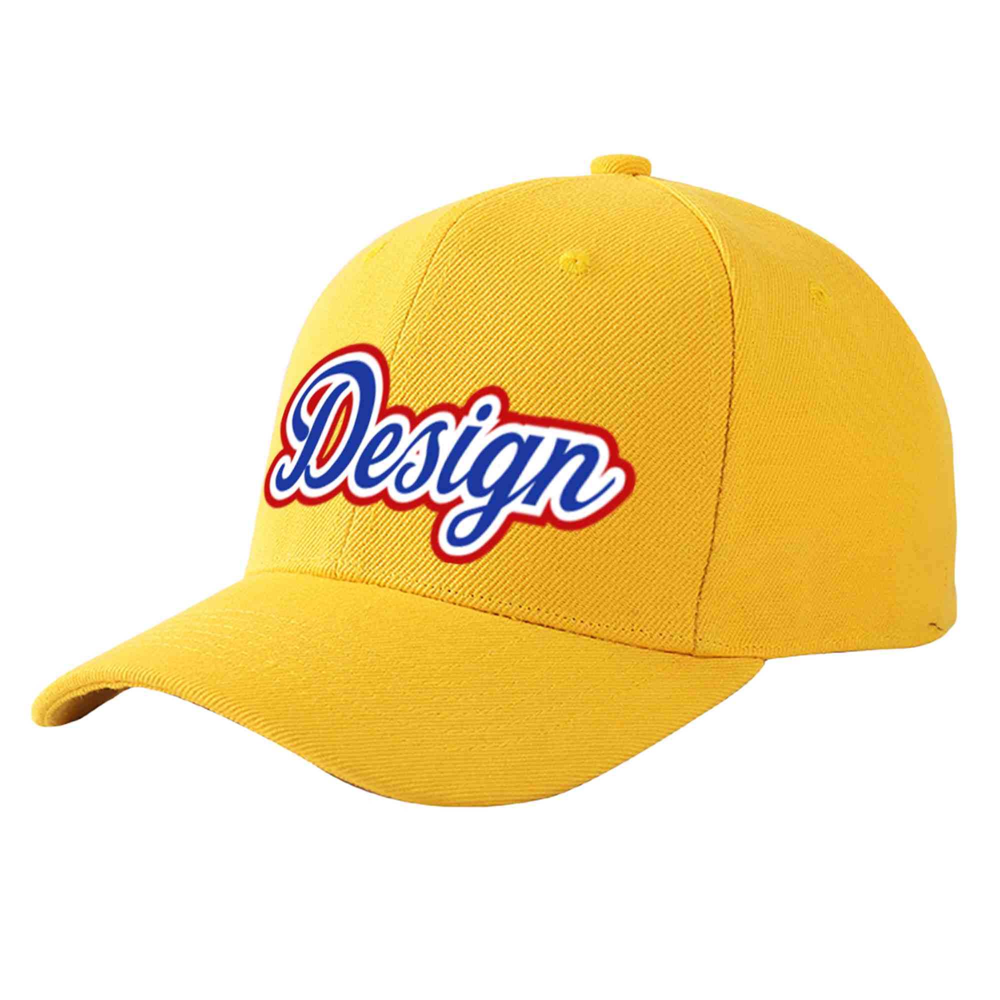 Casquette de baseball personnalisée en or Royal-White Curved Eaves Sport Design