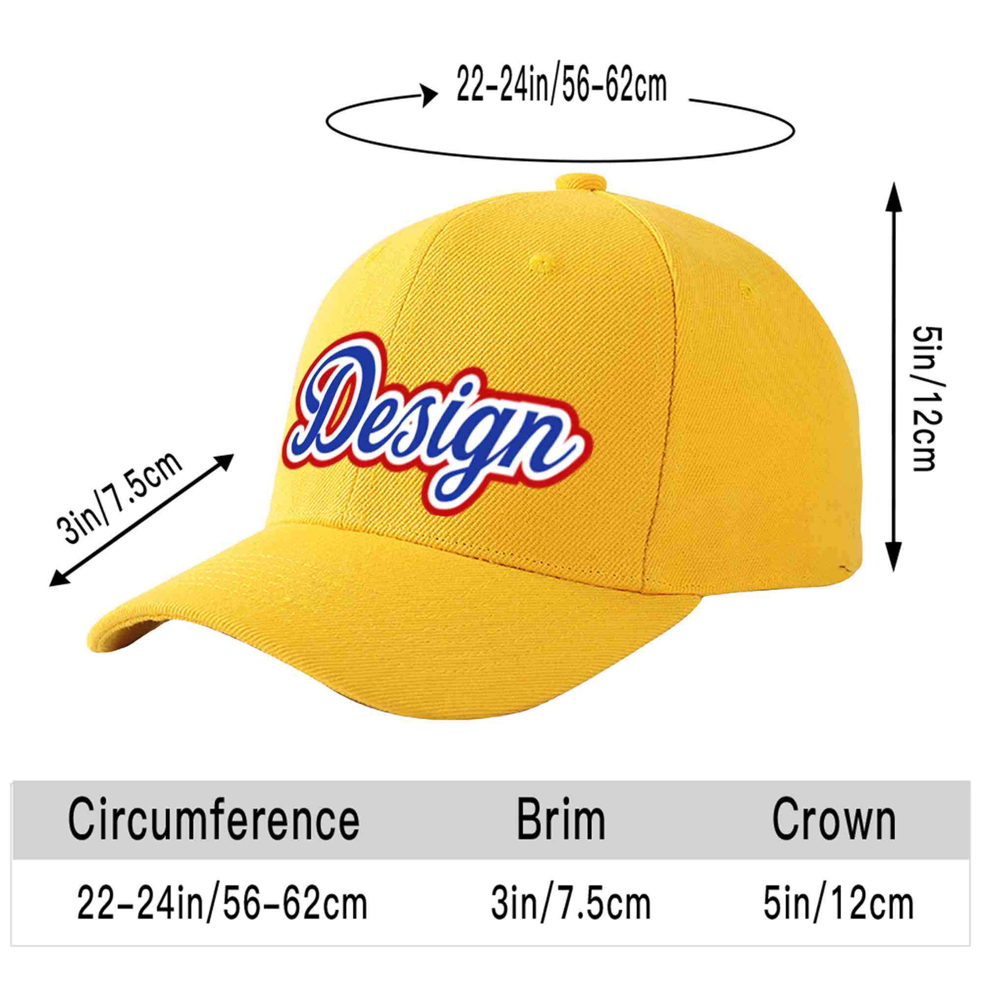 Casquette de baseball personnalisée en or Royal-White Curved Eaves Sport Design