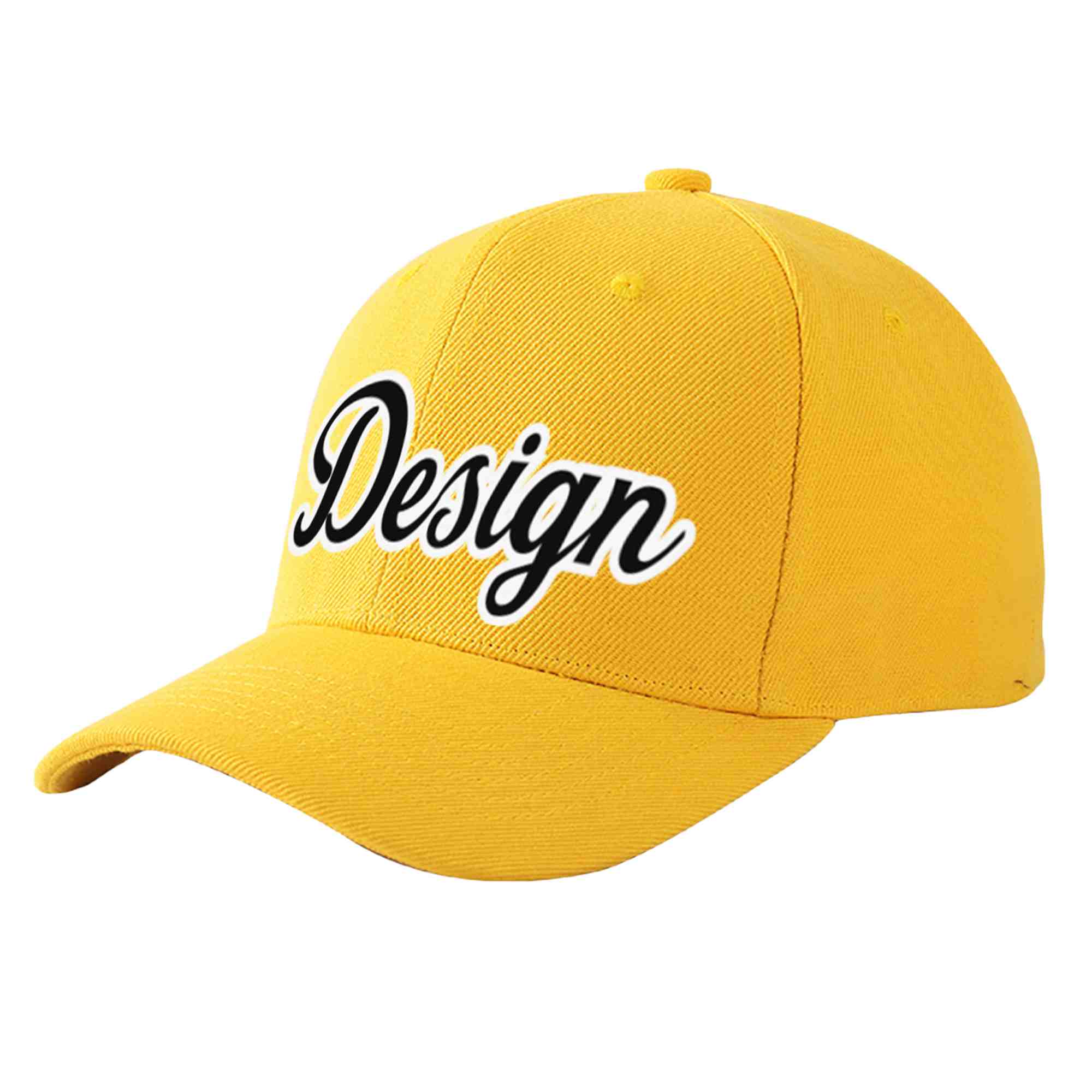 Custom Gold Black-White Curved Eaves Sport Design Baseball Cap