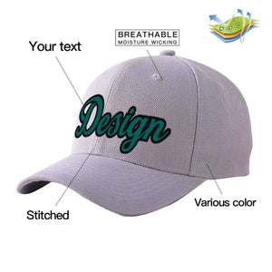 Custom Gray Aqua-Black Curved Eaves Sport Design Baseball Cap