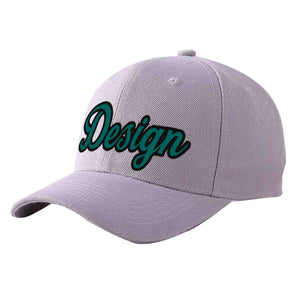 Custom Gray Aqua-Black Curved Eaves Sport Design Baseball Cap