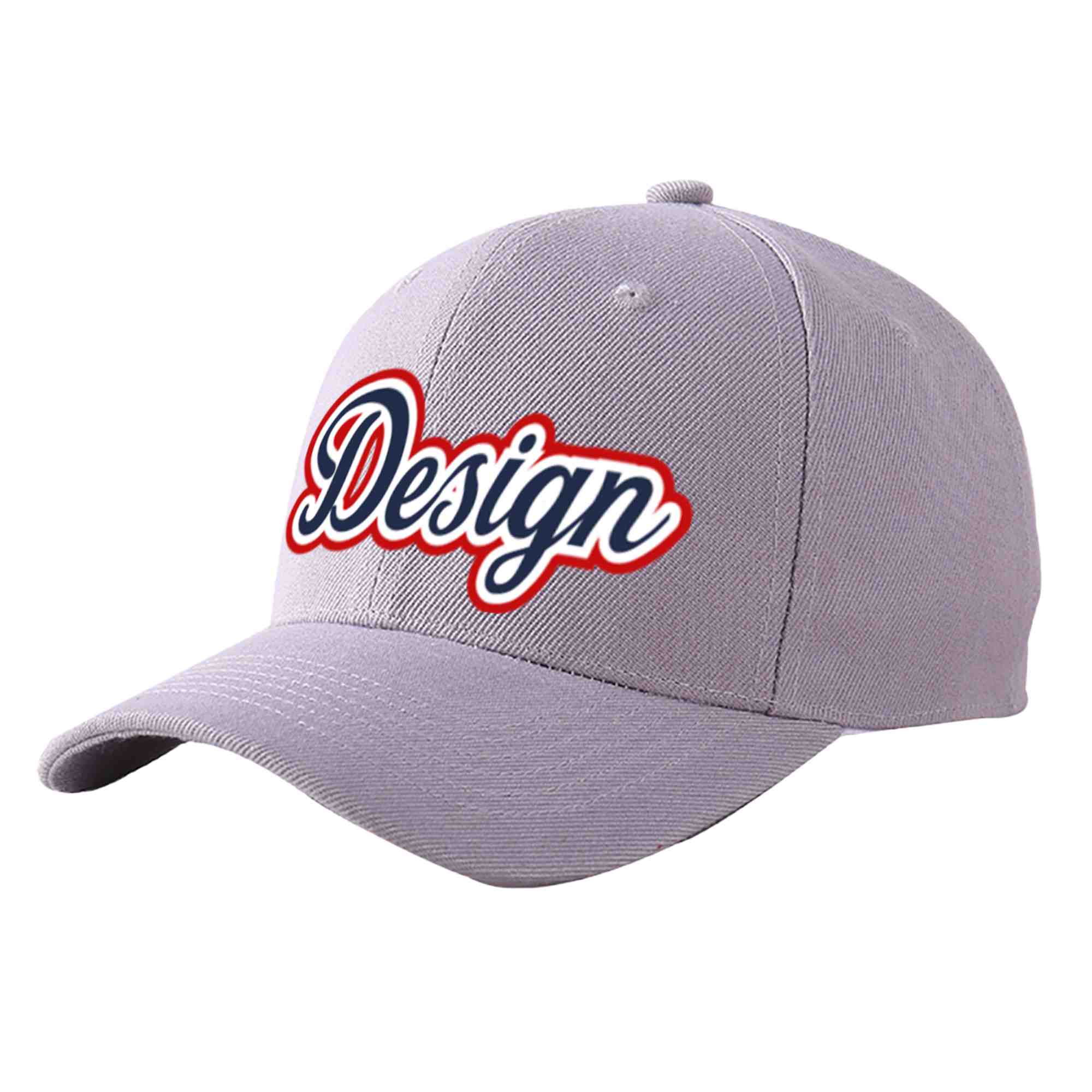 Custom Gray Navy-White Curved Eaves Sport Design Baseball Cap