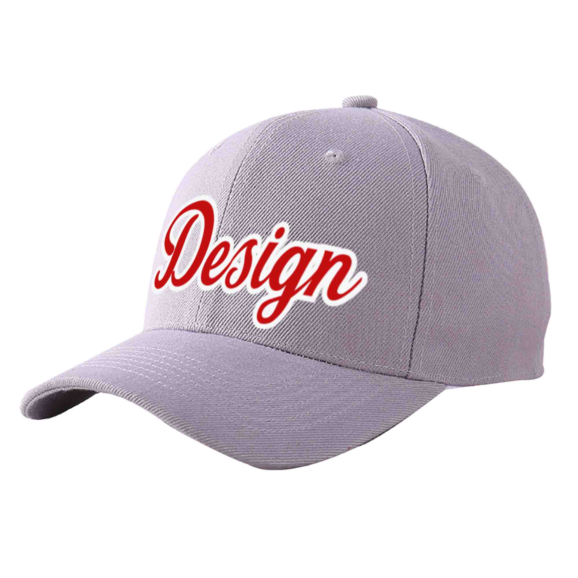 Custom Gray Red-White Curved Eaves Sport Design Baseball Cap