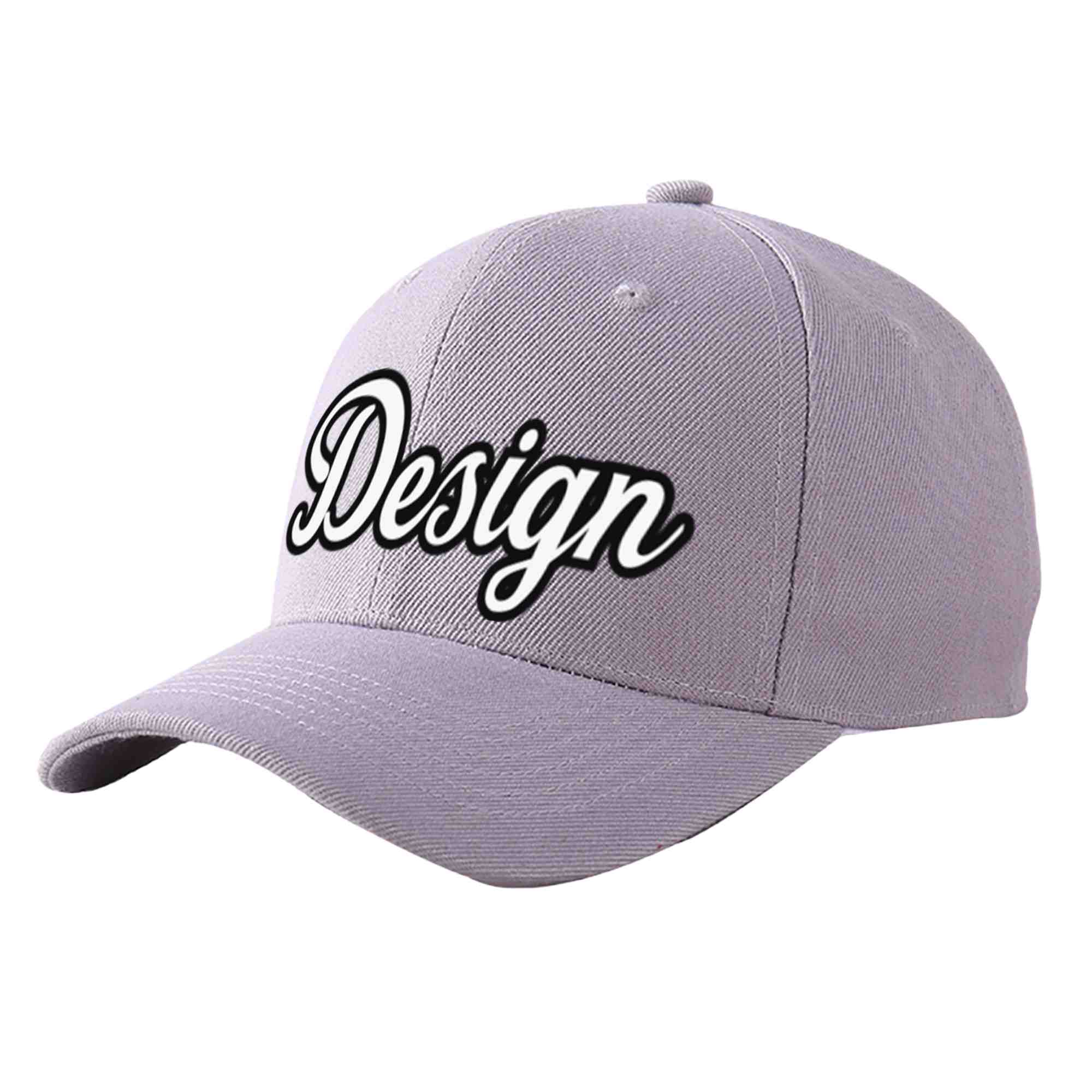 Custom Gray White-Black Curved Eaves Sport Design Baseball Cap