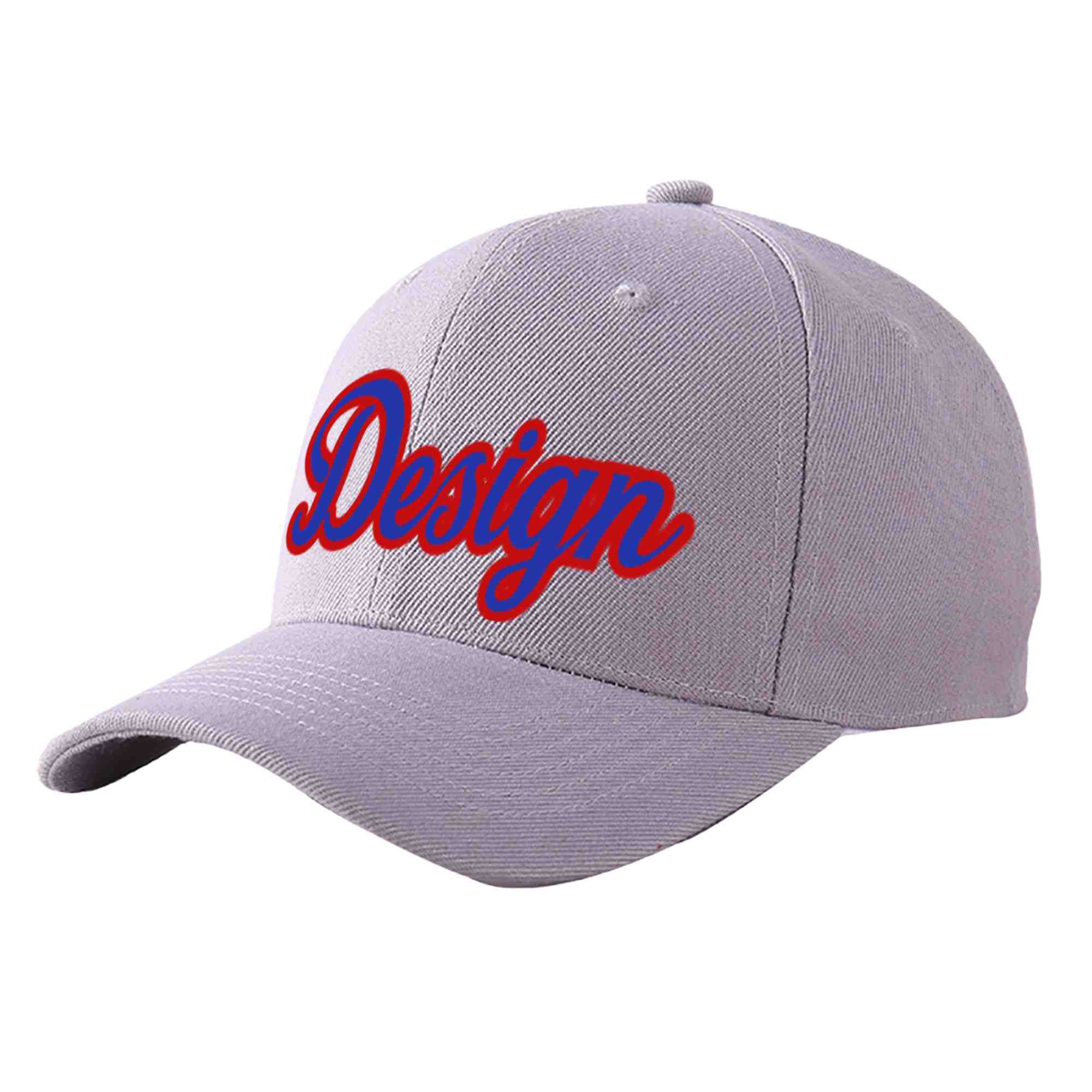 Custom Gray Royal-Red Curved Eaves Sport Design Baseball Cap