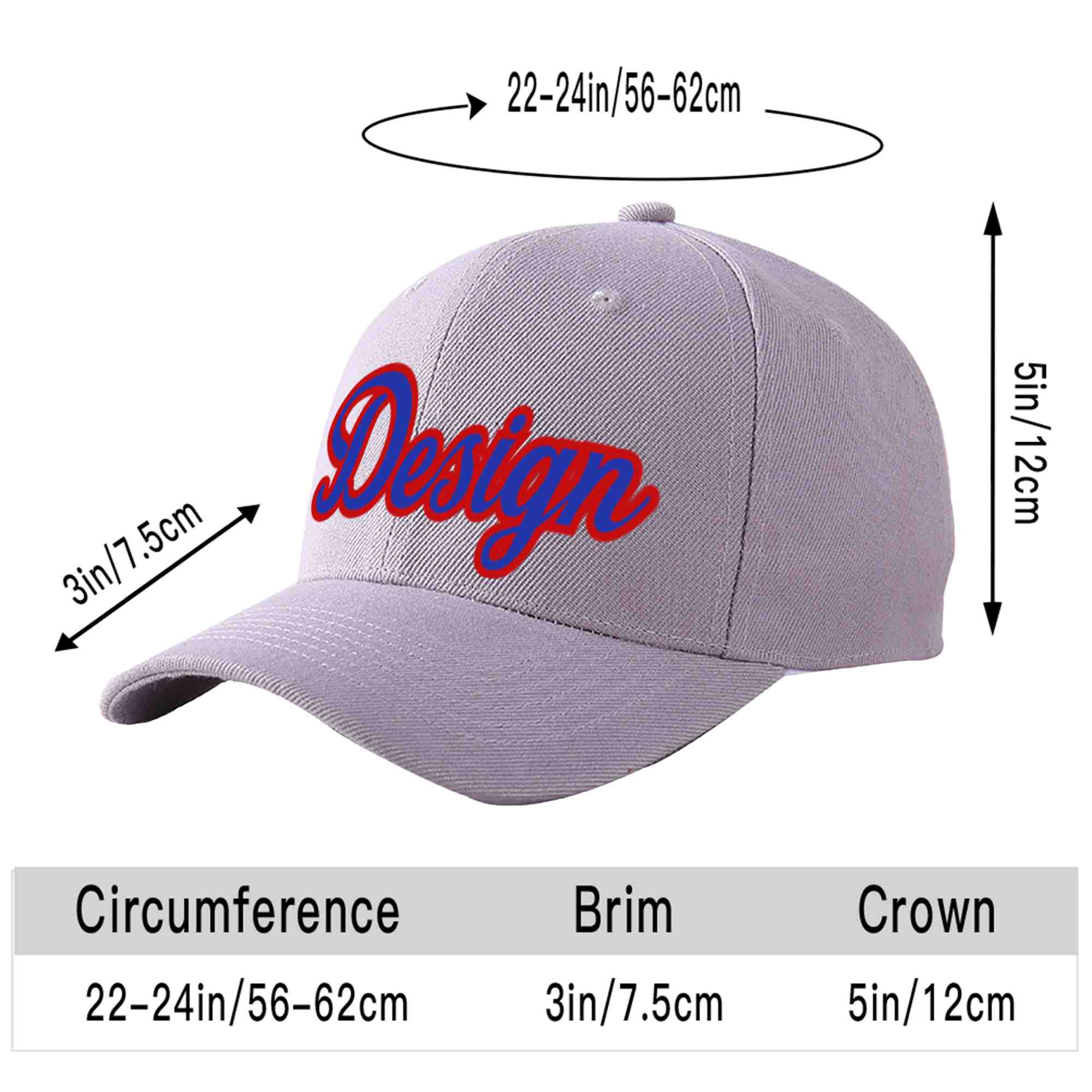 Custom Gray Royal-Red Curved Eaves Sport Design Baseball Cap