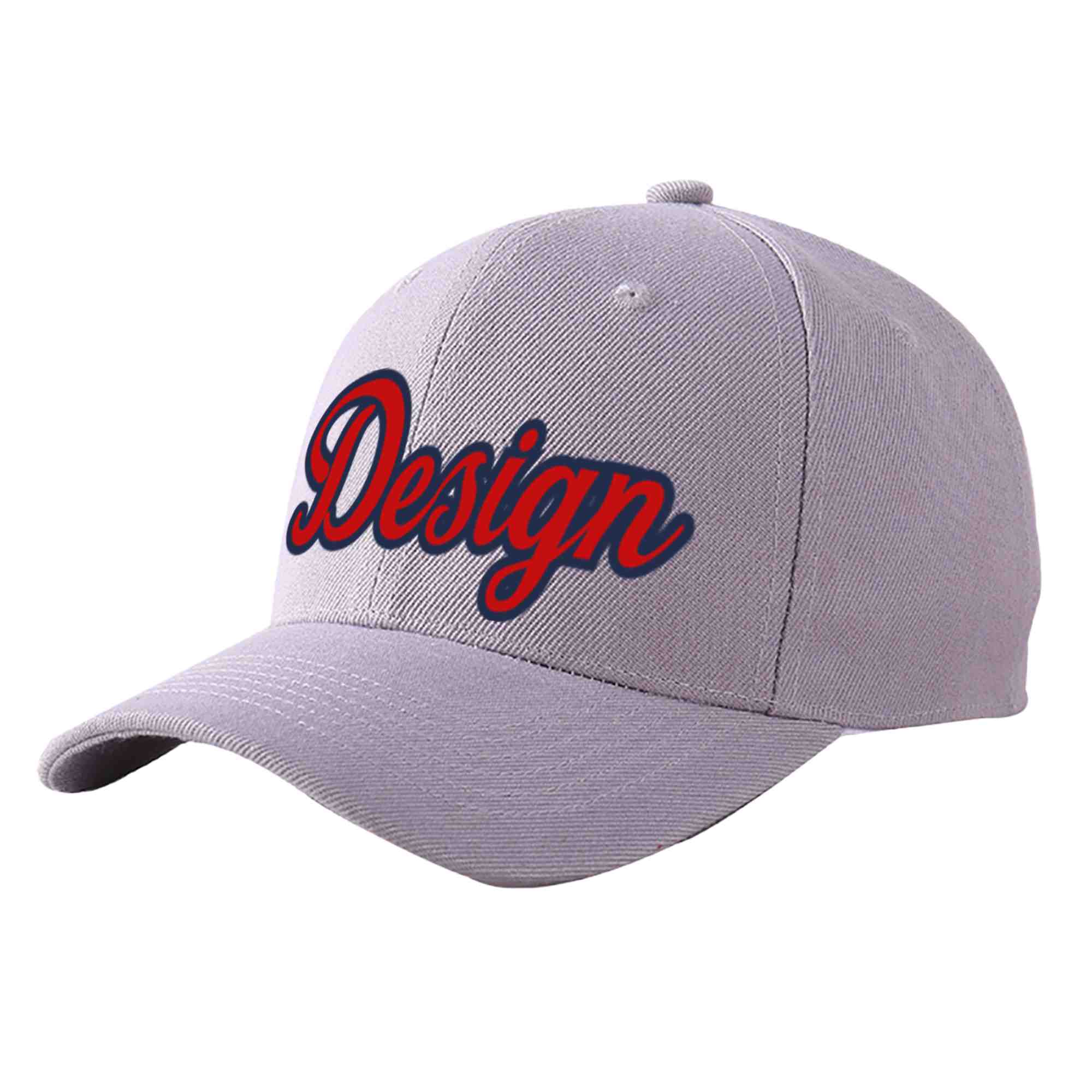 Custom Gray Red-Navy Curved Eaves Sport Design Baseball Cap