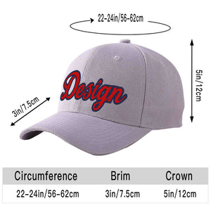 Custom Gray Red-Navy Curved Eaves Sport Design Baseball Cap