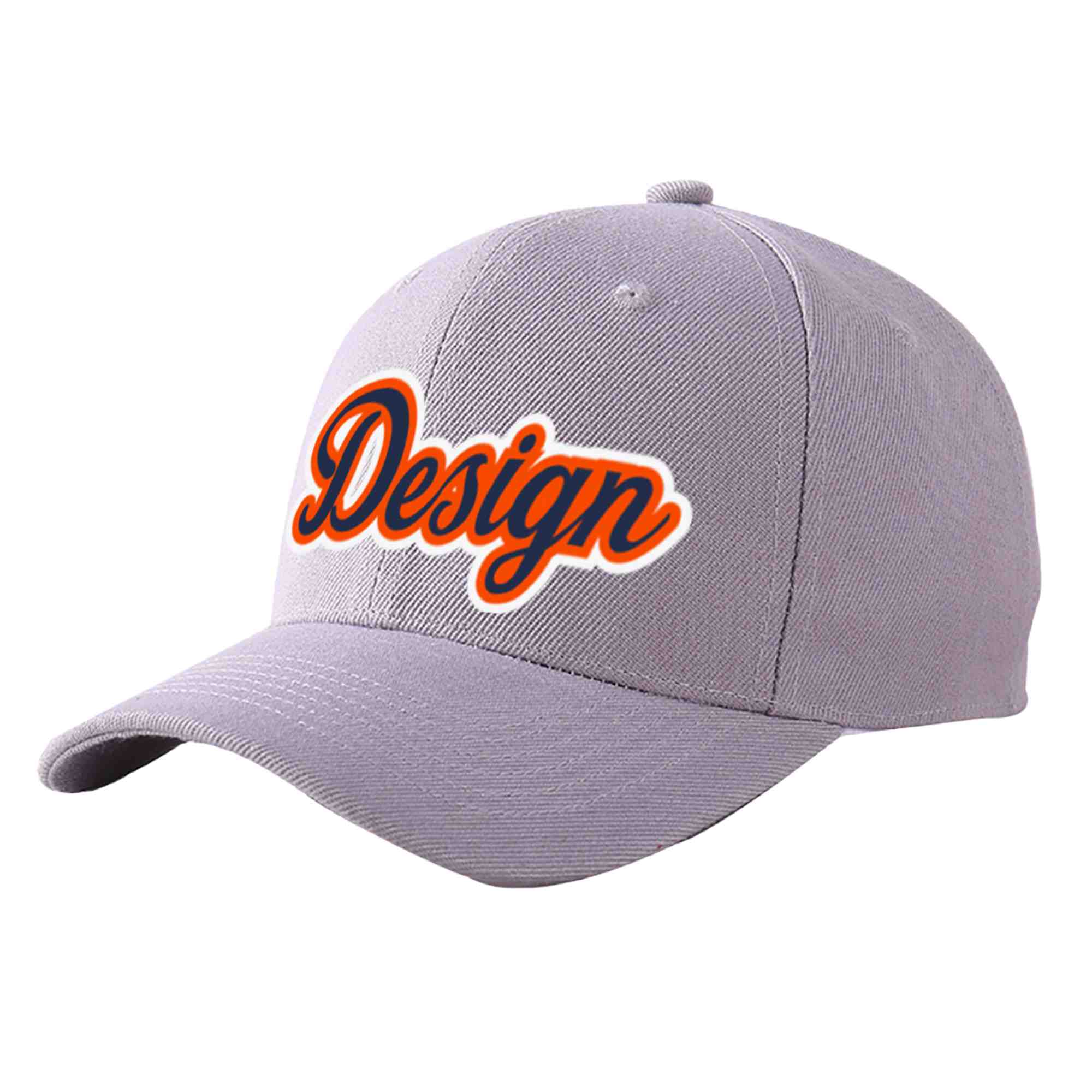 Custom Gray Navy-Orange Curved Eaves Sport Design Baseball Cap