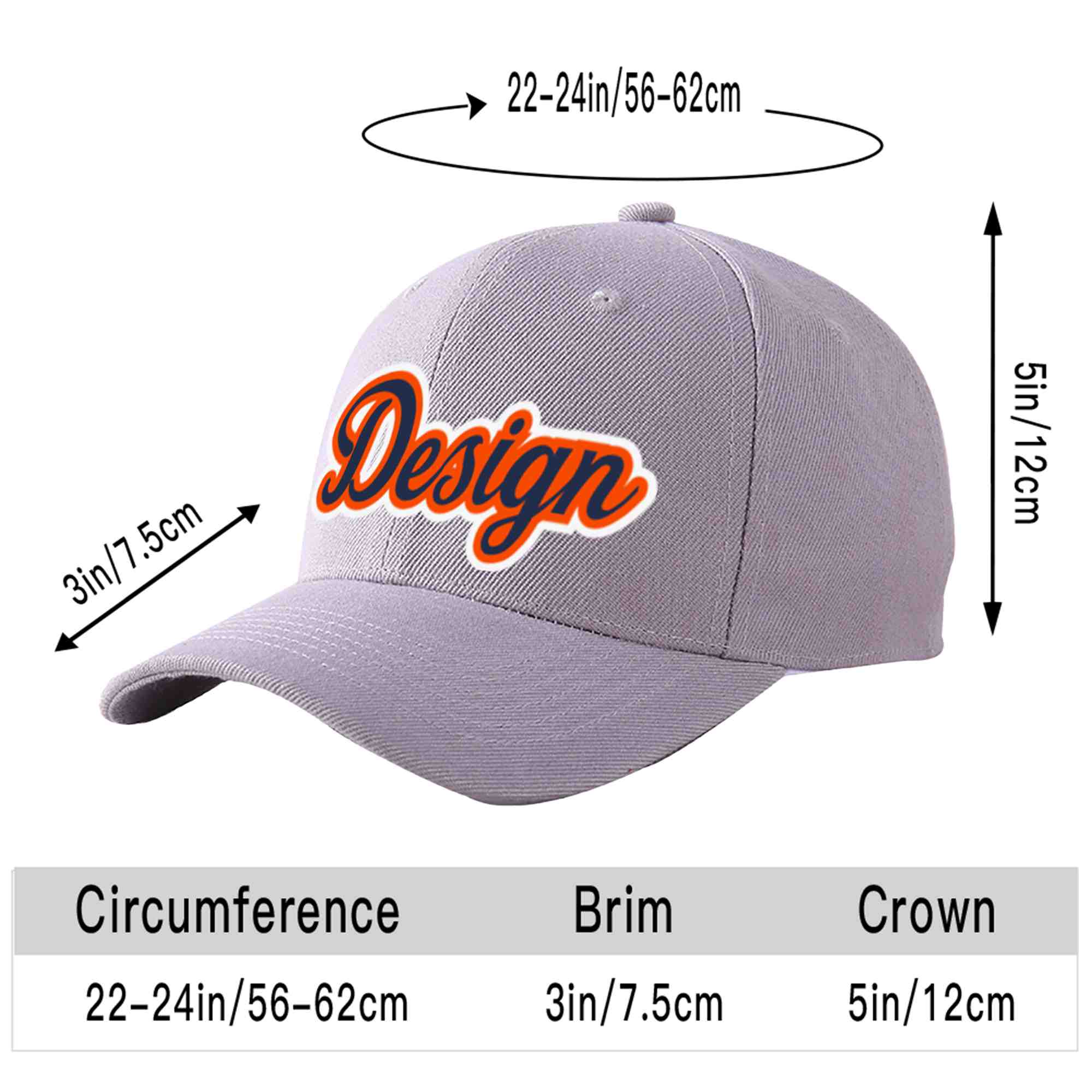 Casquette de baseball courbée Eaves Sport Design personnalisée gris marine-orange