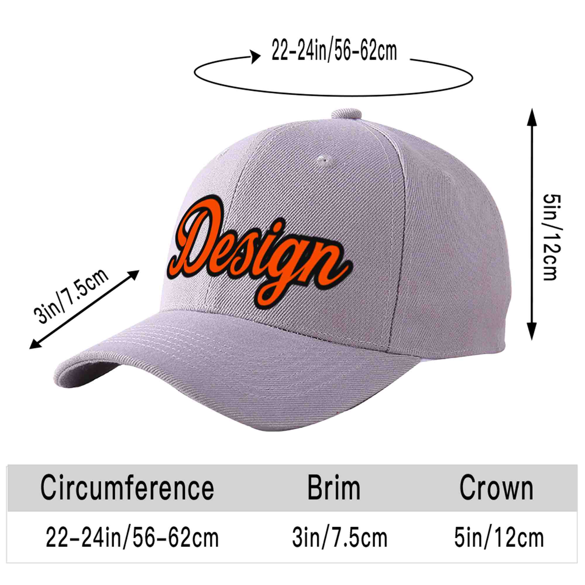 Custom Gray Orange-Black Curved Eaves Sport Design Baseball Cap