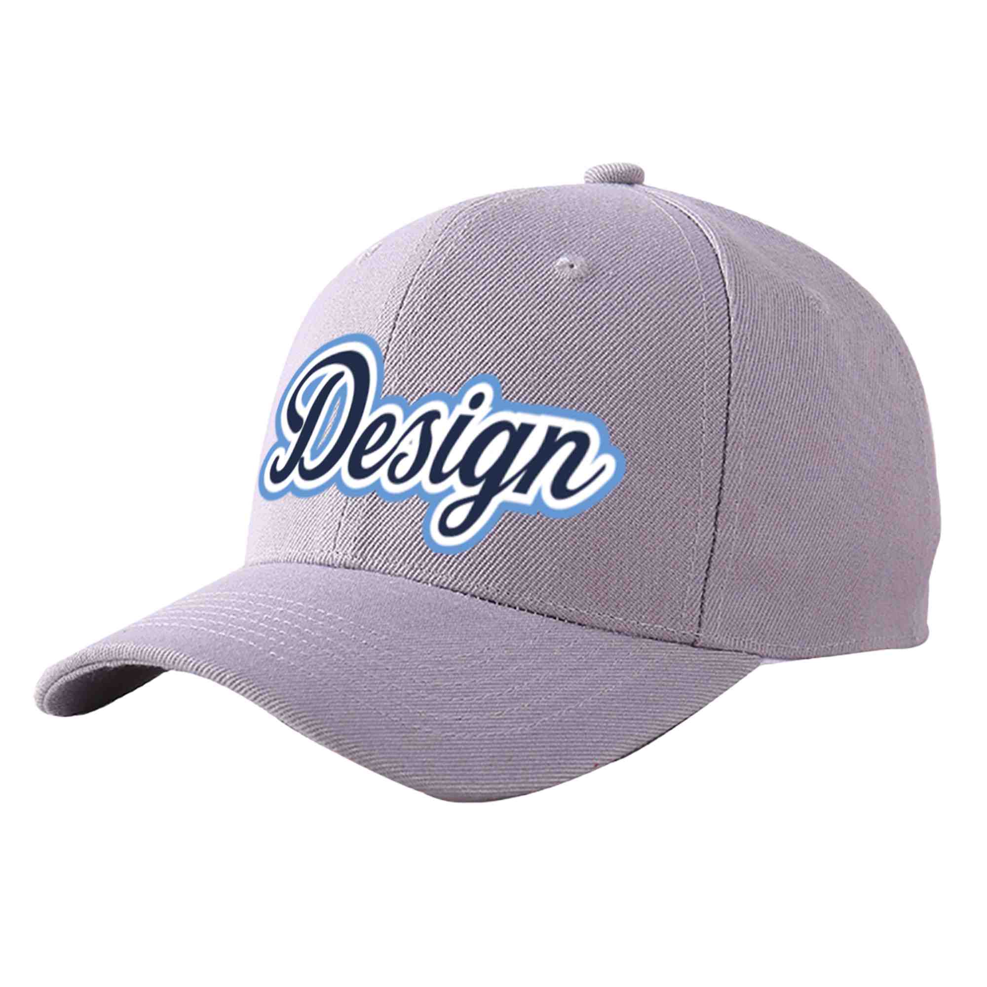 Custom Gray Navy-White Curved Eaves Sport Design Baseball Cap