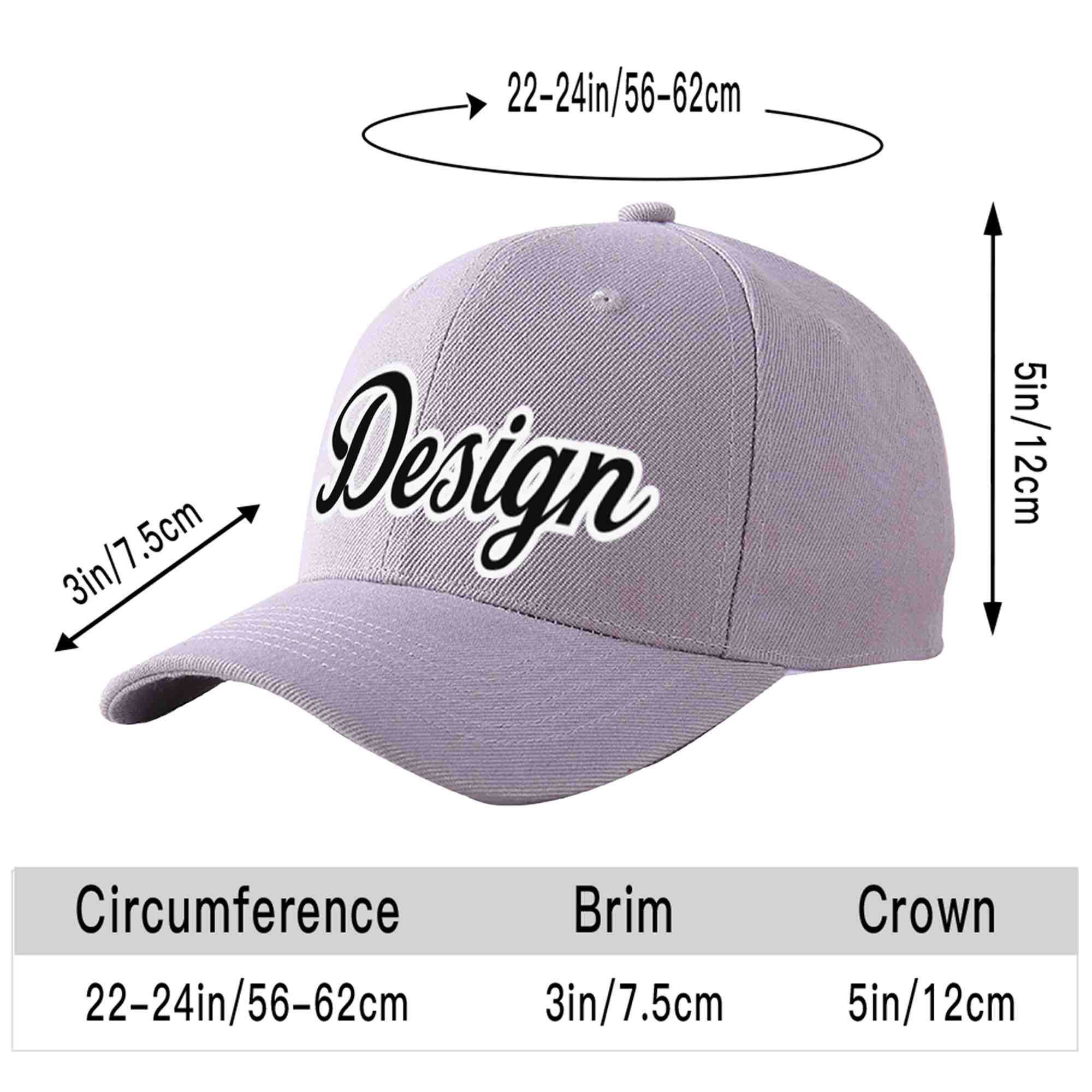 Custom Gray Black-White Curved Eaves Sport Design Baseball Cap