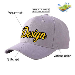 Custom Gray Gold-Black Curved Eaves Sport Design Baseball Cap